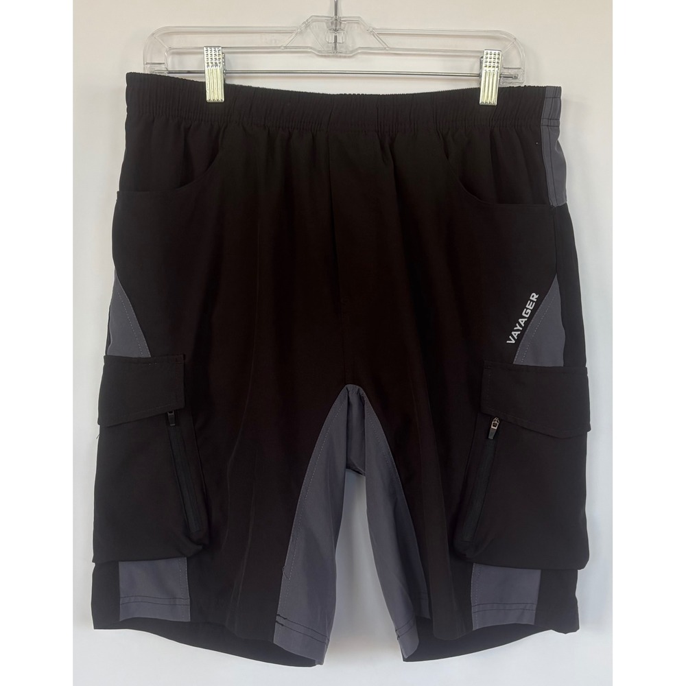 Vayager Mens Mountain Biking Cargo Shorts Black Gray Ripstop Padded Size M EUC!. - Picture 1 of 7